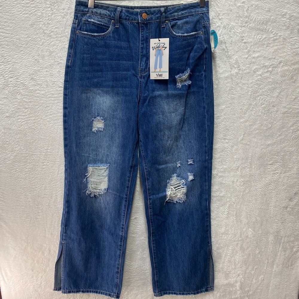 YMI 90s Wide Leg Jeans Juniors 15 Blue Dream Authentic Denim Distressed P80076